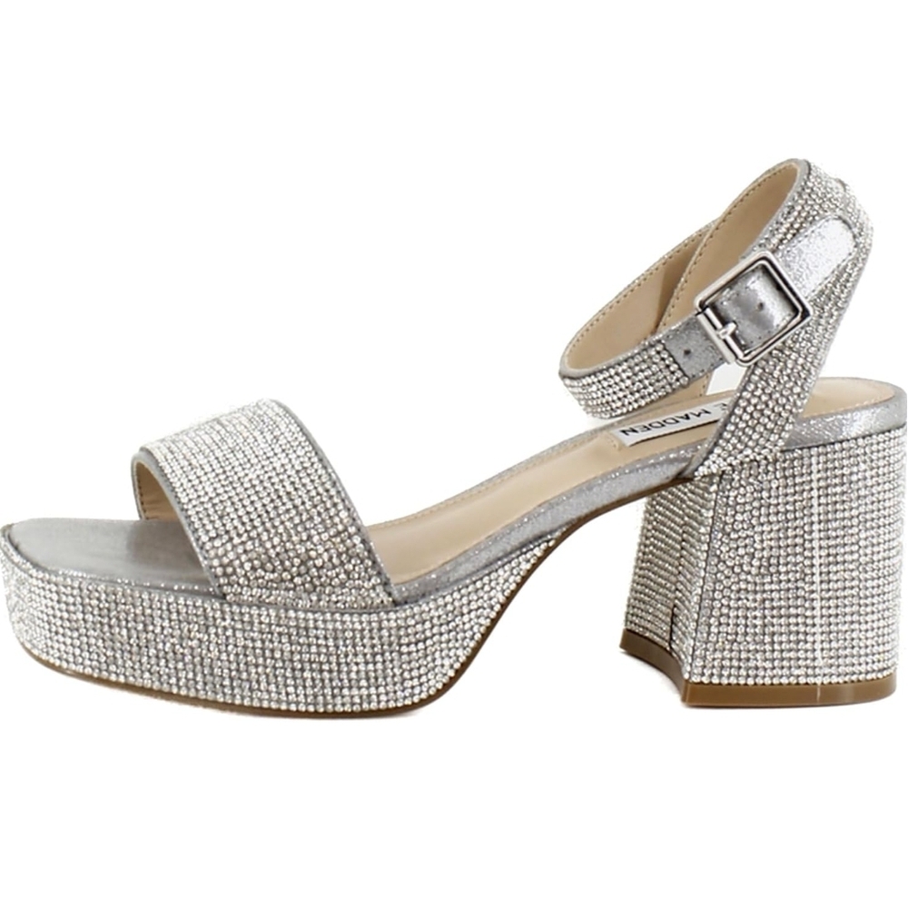 Steve Madden Glittering Silver Block Heels